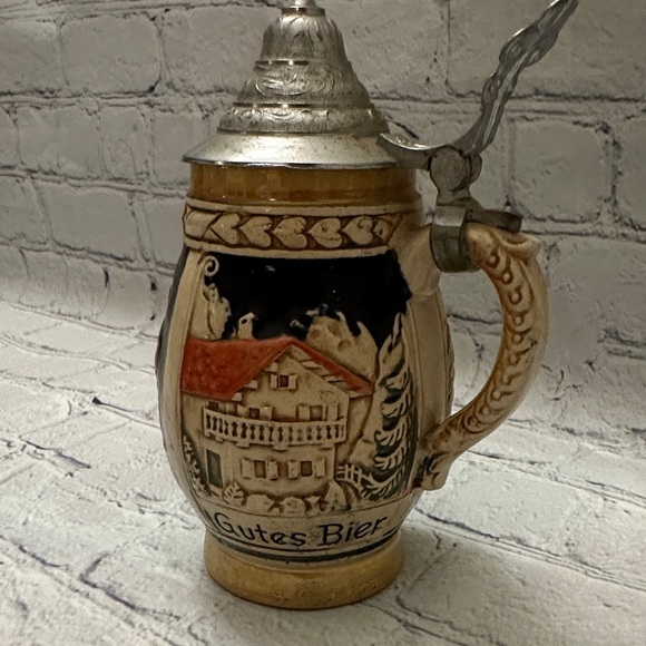 Vintage German Ceramic Beer Stein with Red Roof Church Accent - Picture 2 of 9